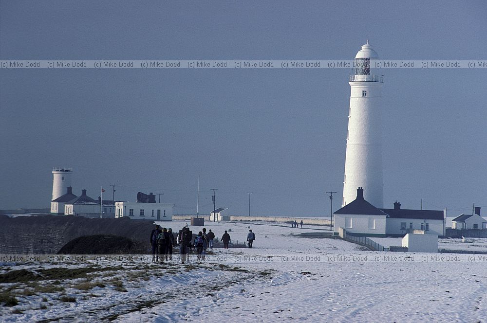 Nash point light house with snow south Wales