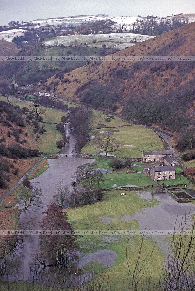 Miller's dale with flooded river Wye from Monsal Head