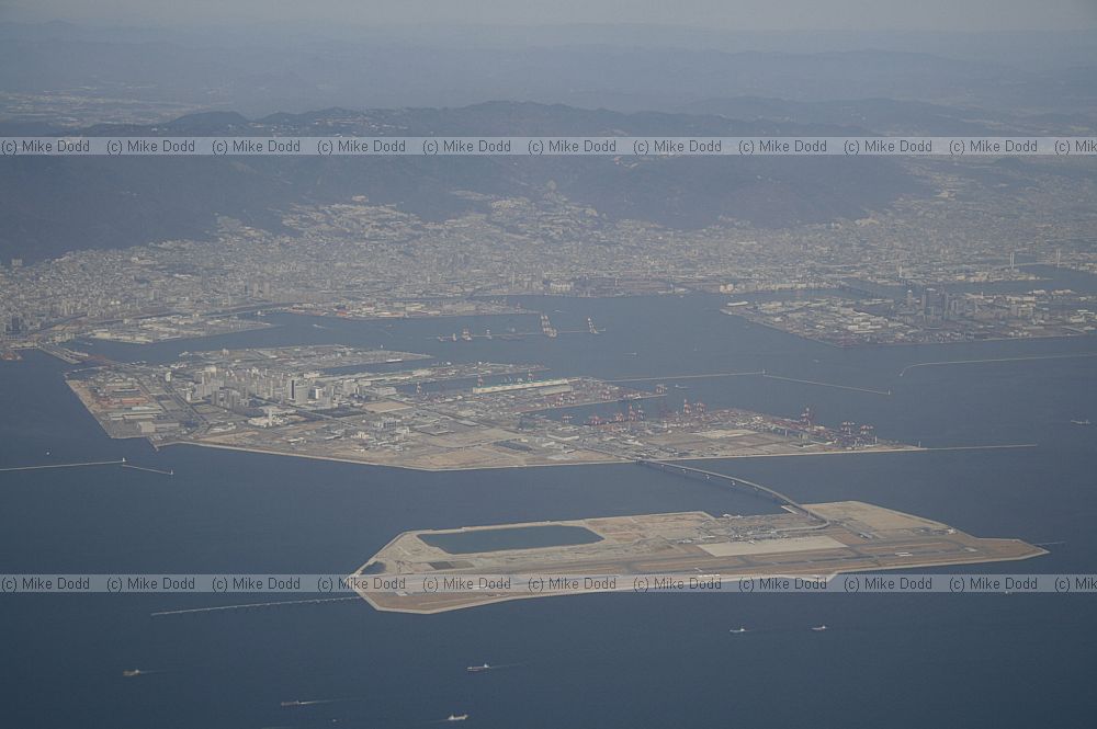 Newly created land in sea on flight path from Osaka airport