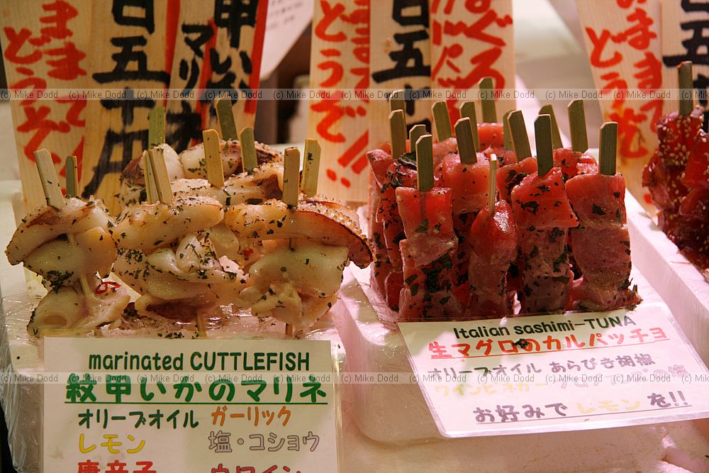 marinated cuttlefish and italian sashimi tuna Nishiki-koji Market
