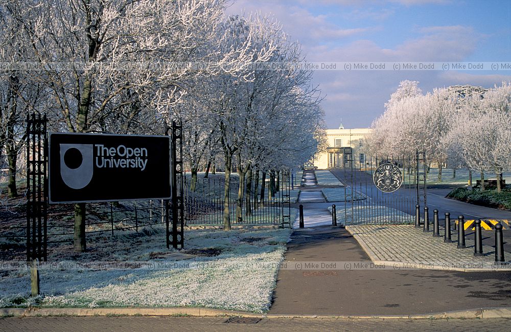 South entrance Open University, frost, Walton Hall, Milton Keynes