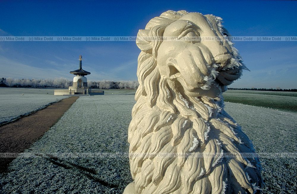 Lion at the peace pagoda, Willen, Milton Keynes