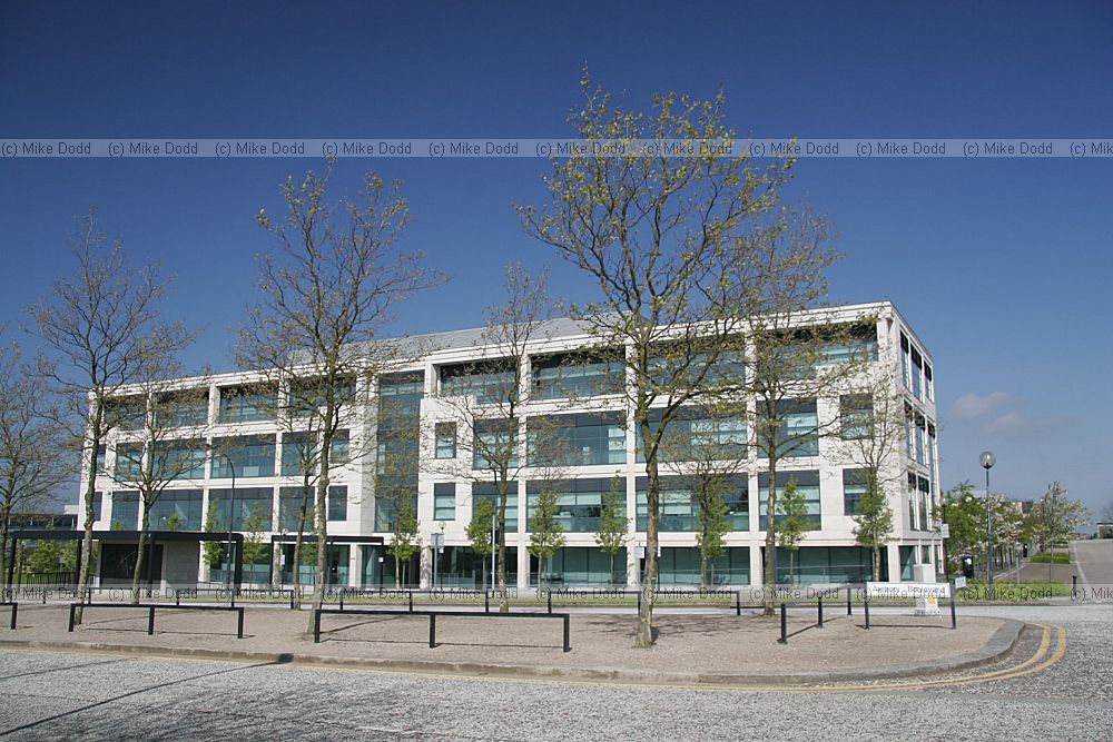 Office building blue sky and trees Avebury boulevard central Milton Keynes