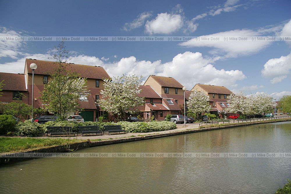 Housing by canal Peartree bridge Milton Keynes