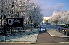 South entrance Open University, frost, Walton Hall, Milton Keynes