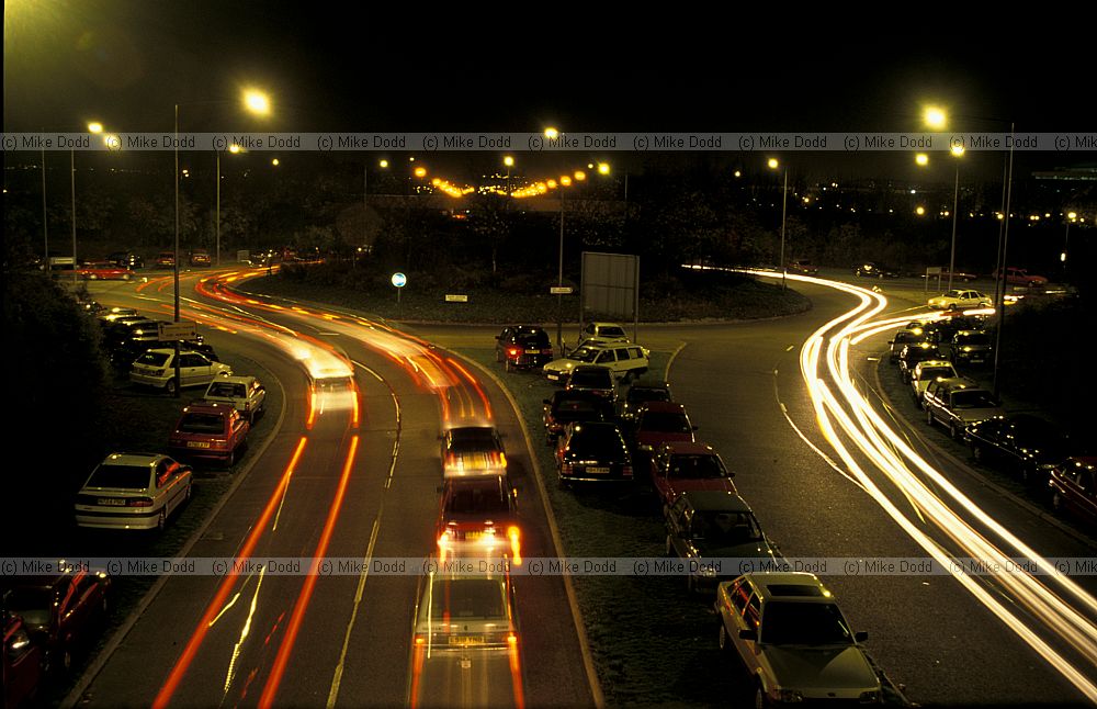 Car light trails, central Milton Keynes