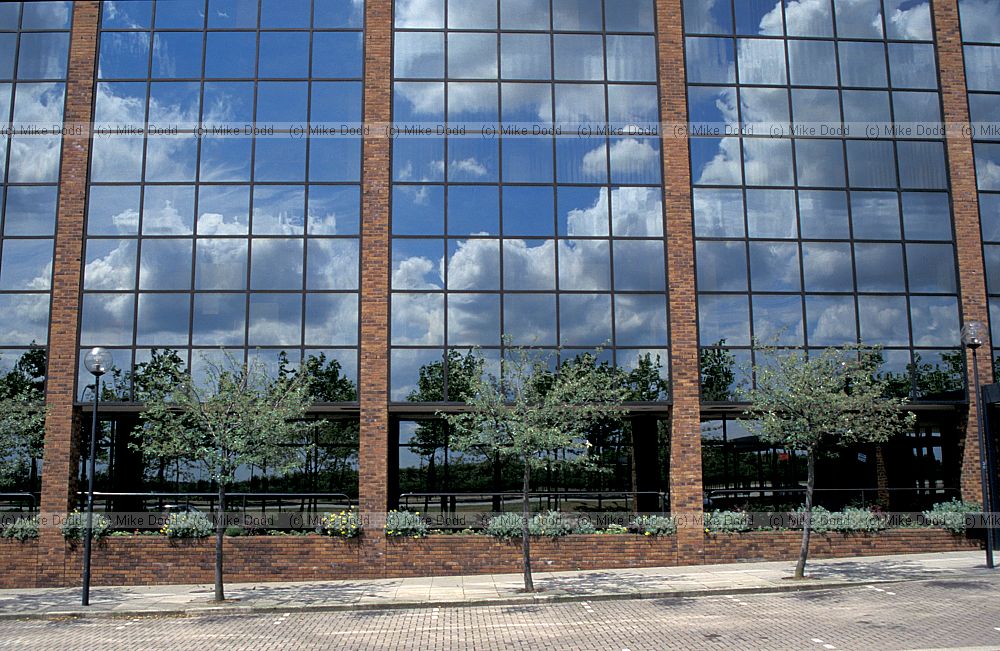 Office buildings with cloud reflections, central Milton Keynes