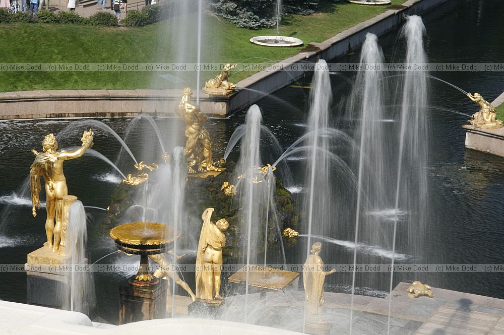 Grand cascade of fountains and golden statues
