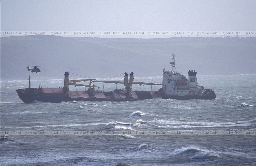 The Kodima ship run aground at Whitesands bay Plymouth.  Modern ship carrying timber from scandenavia to Japan?
