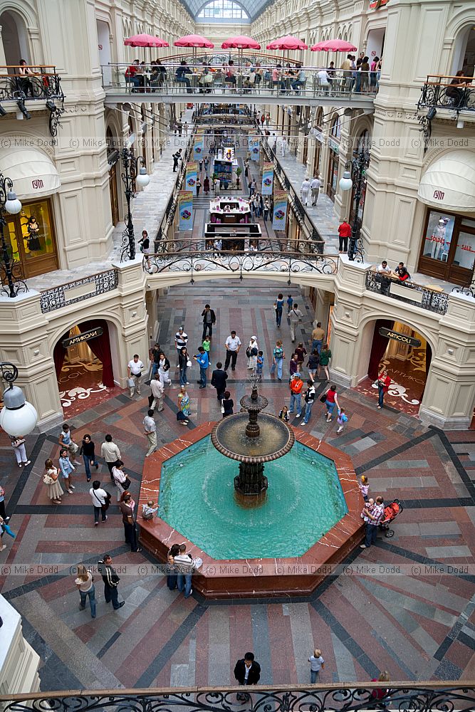Plazas and cafes inside GUM department store red square