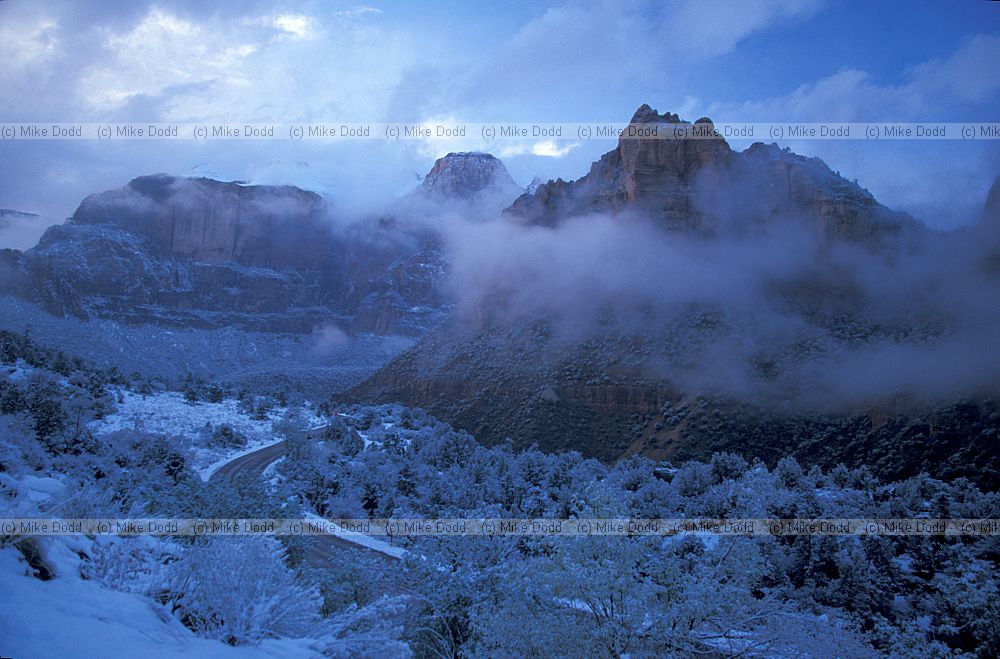 Zion national park Utah with snow