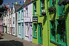 Brightly coloured buildings in street