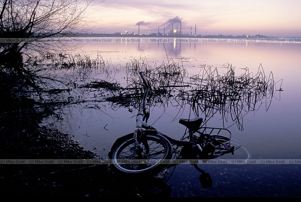 Brickworks Stewartby with smoking chimneys sunrise