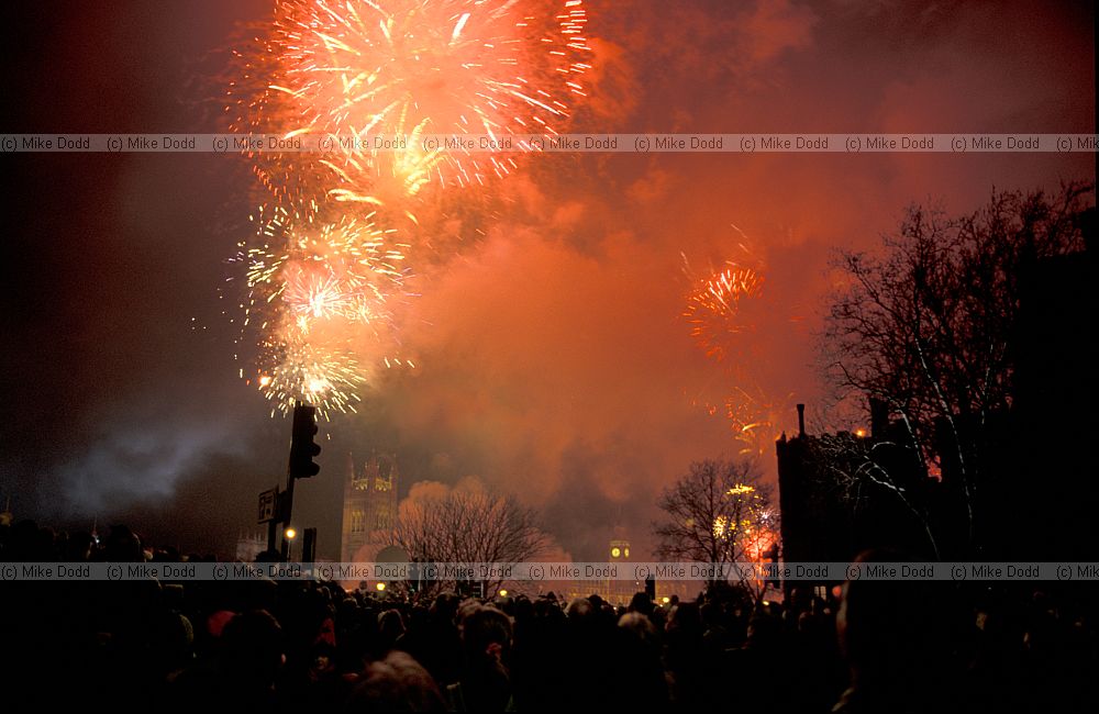 Fireworks at Millenium celebrations near the houses of parliament London