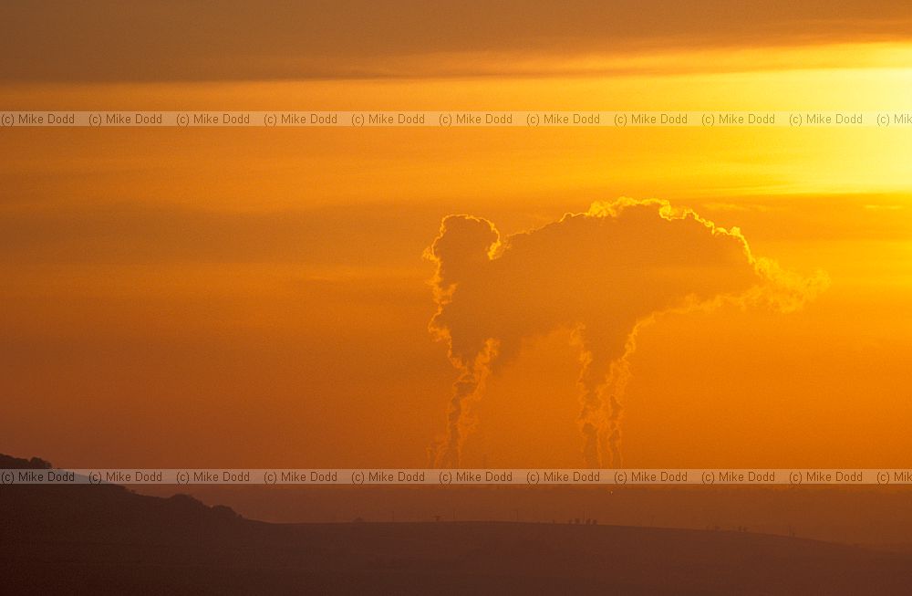 Sunset with Didcot power station steam from chimneys