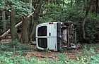 Vandalised white van in woods opposite heath and reach country park