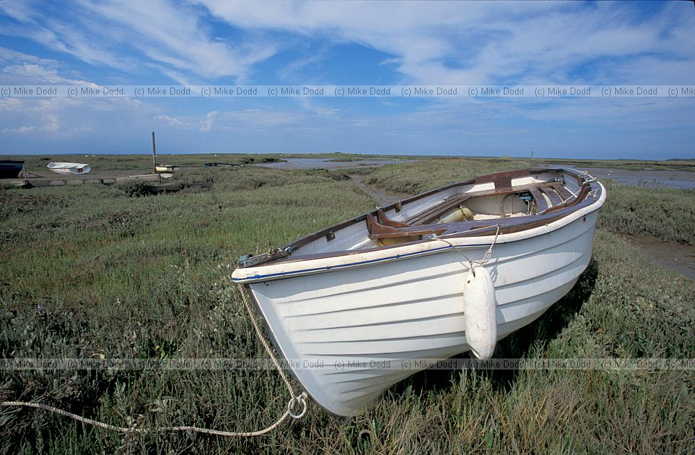 White boat on saltmarsh Norfolk