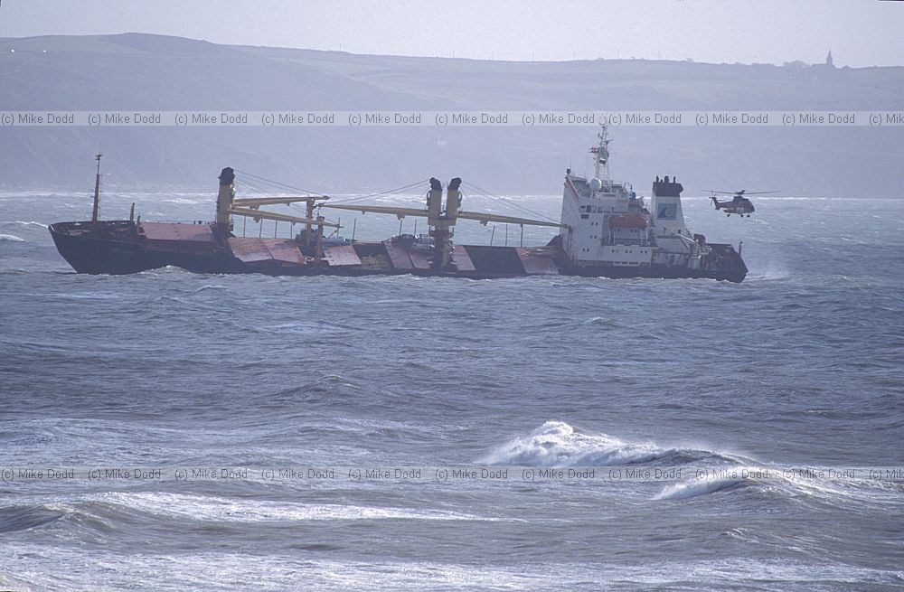 The Kodima ship run aground at Whitesands bay Plymouth.  Modern ship carrying timber from scandenavia to Japan?