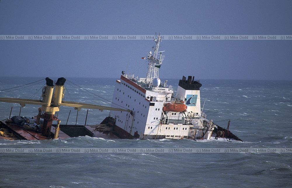 The Kodima ship run aground at Whitesands bay Plymouth.  Modern ship carrying timber from scandenavia to Japan?