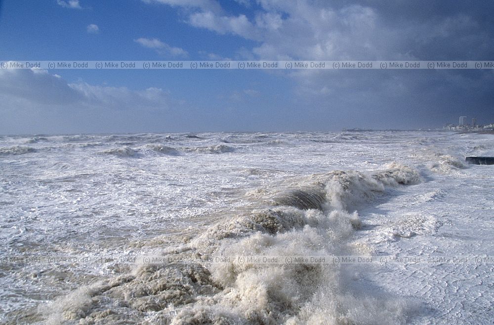 Stormy sea with big waves at Brighton