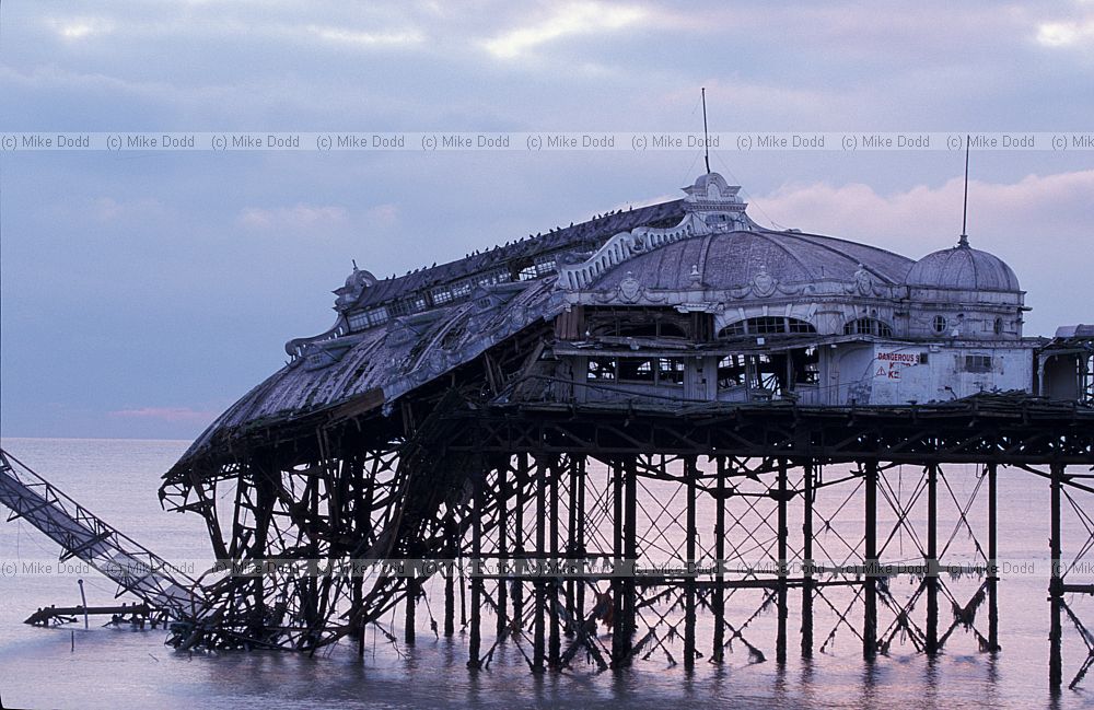 West pier Brighton damaged but still standing sunset