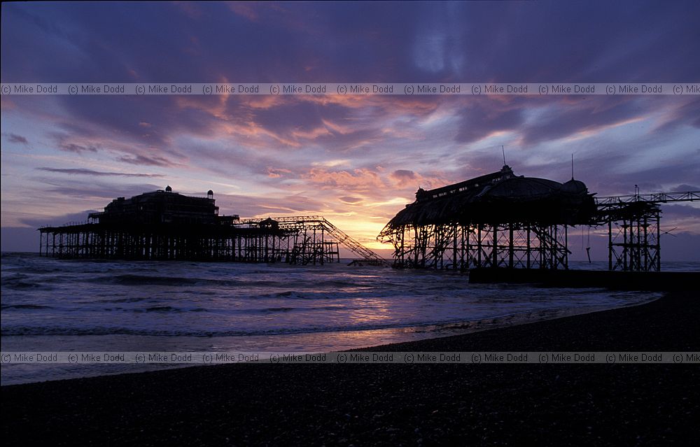 West pier Brighton damaged but still standing sunset