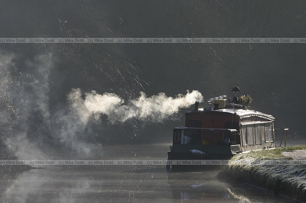smoke narrowboat early morning atmospheric