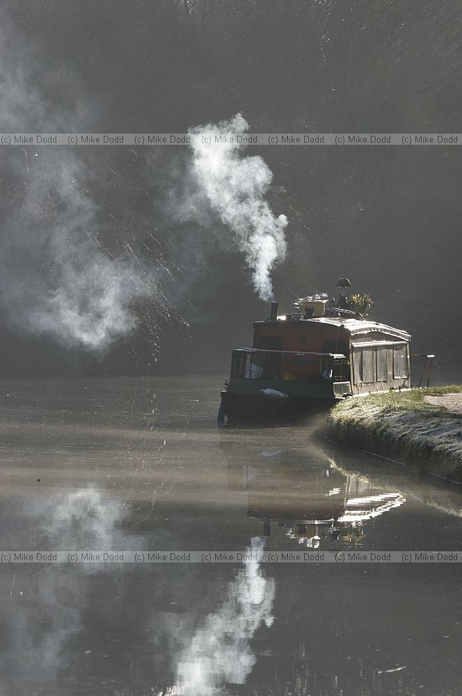 smoke narrowboat early morning atmospheric