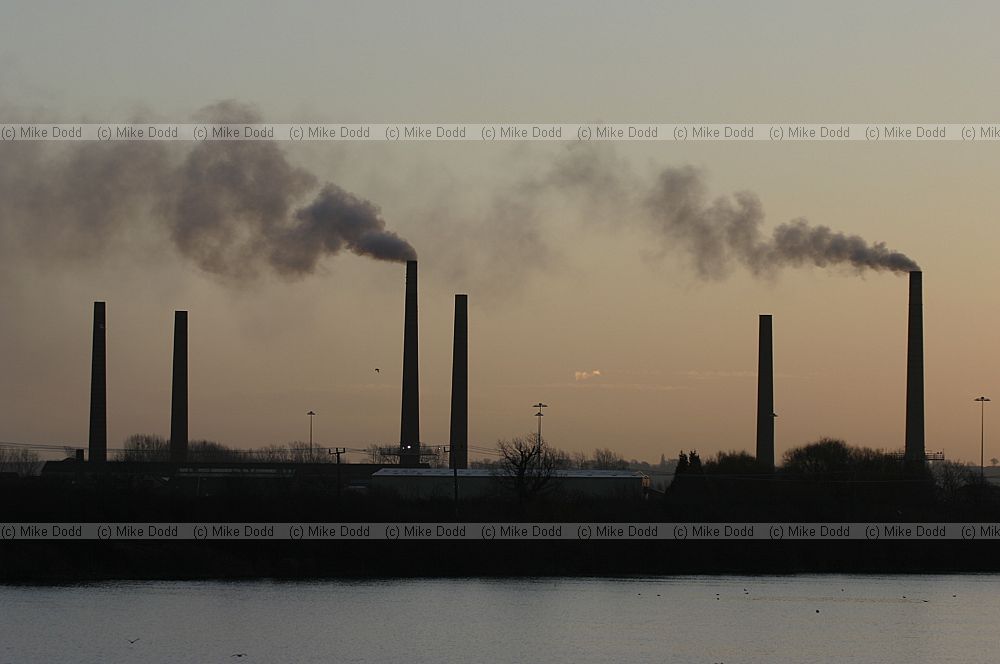 Stewartby brickworks early morning with smoke