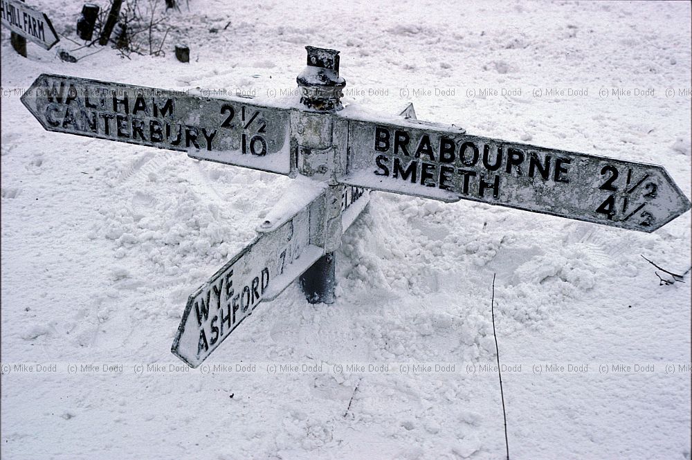 roadsign in deep snow Kent
