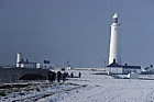Nash point light house with snow south Wales