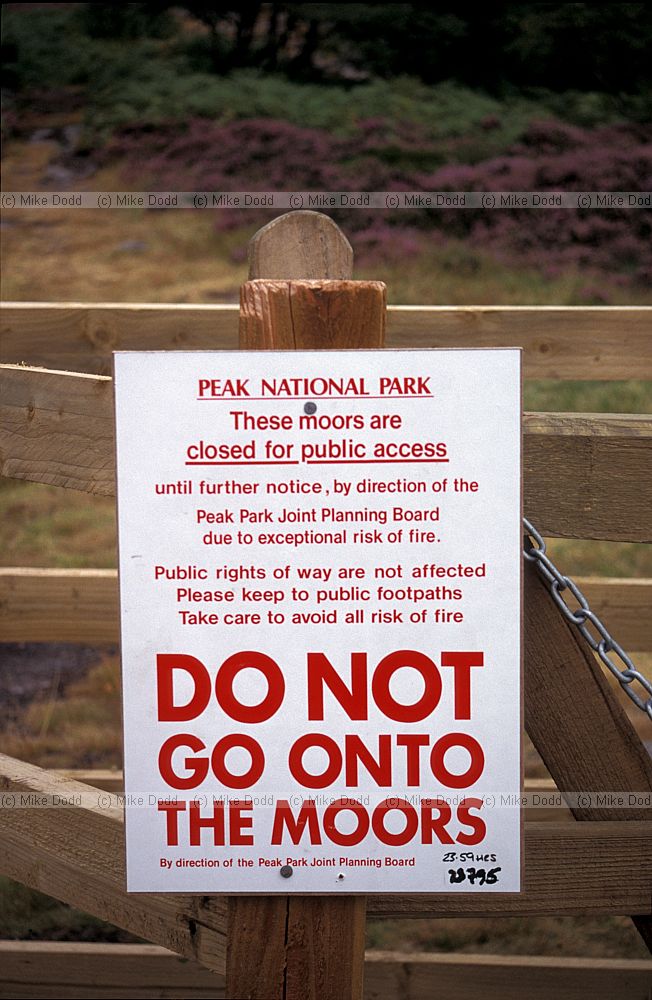 No entry to the moors sign fire warning Peak district