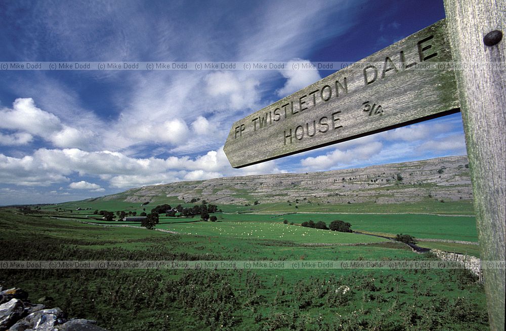 Signpost Ribblehead and cirrus and cumulus clouds