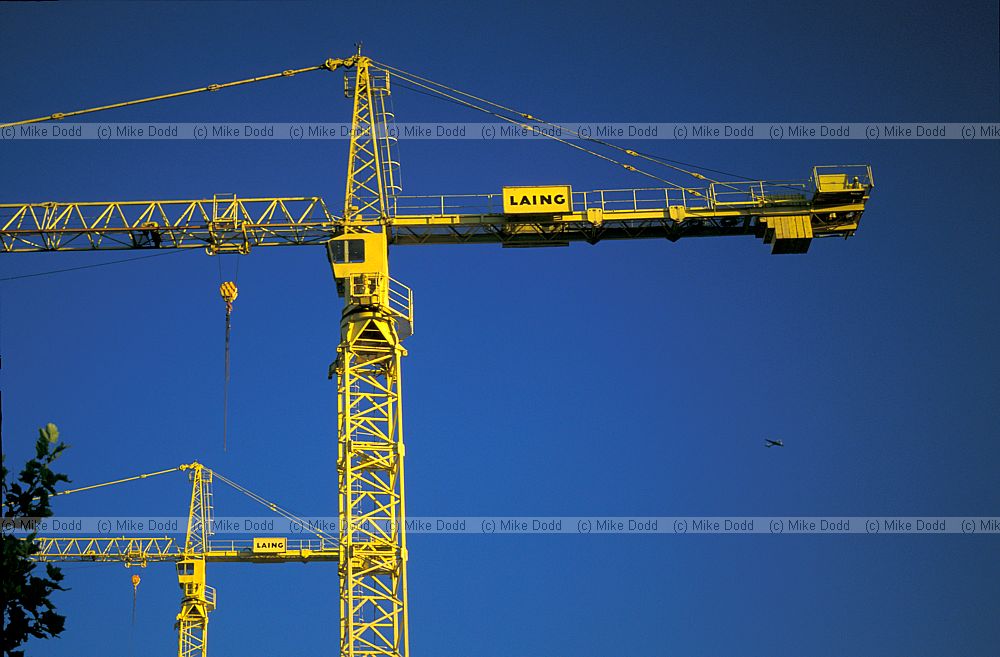 Yellow cranes at the theatre building site Milton Keynes