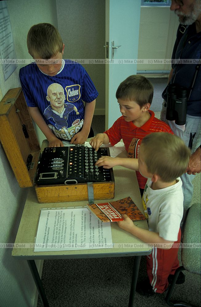 Kids with an Enigma machine Bletchley park