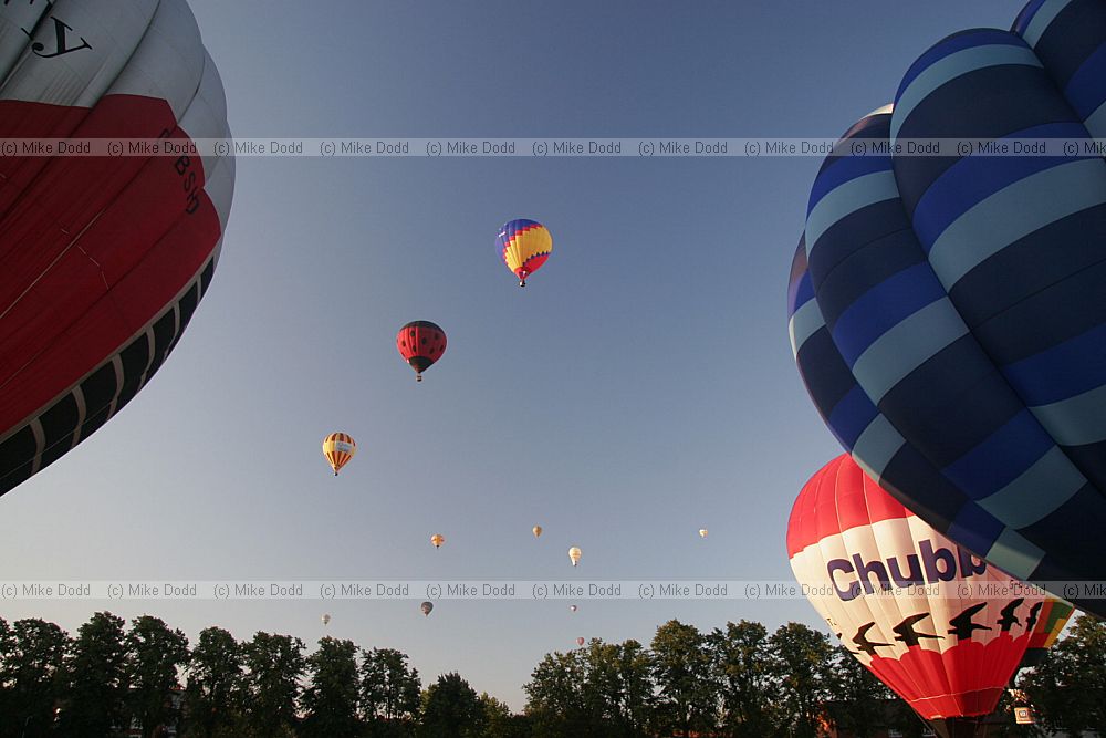 Hot air balloons at Northampton balloon festival taking off