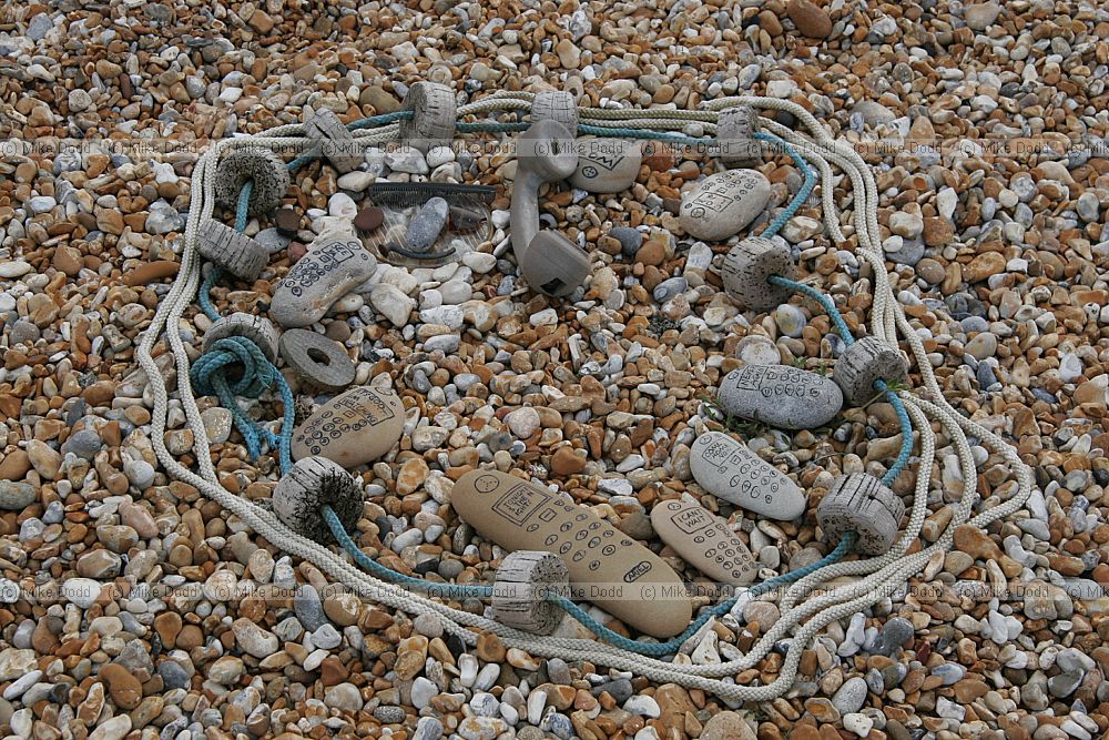 Sculpture in shingle at Derek Jarman's garden Dungeness