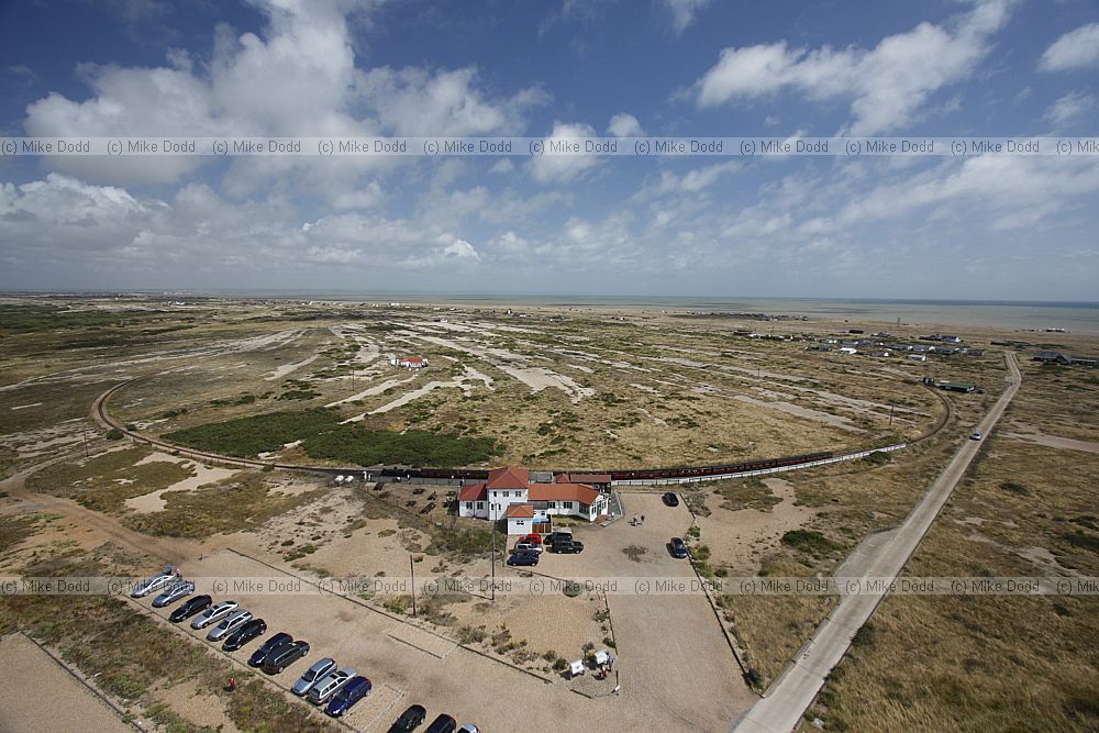 Dungeness shingle and railway from old lighthouse