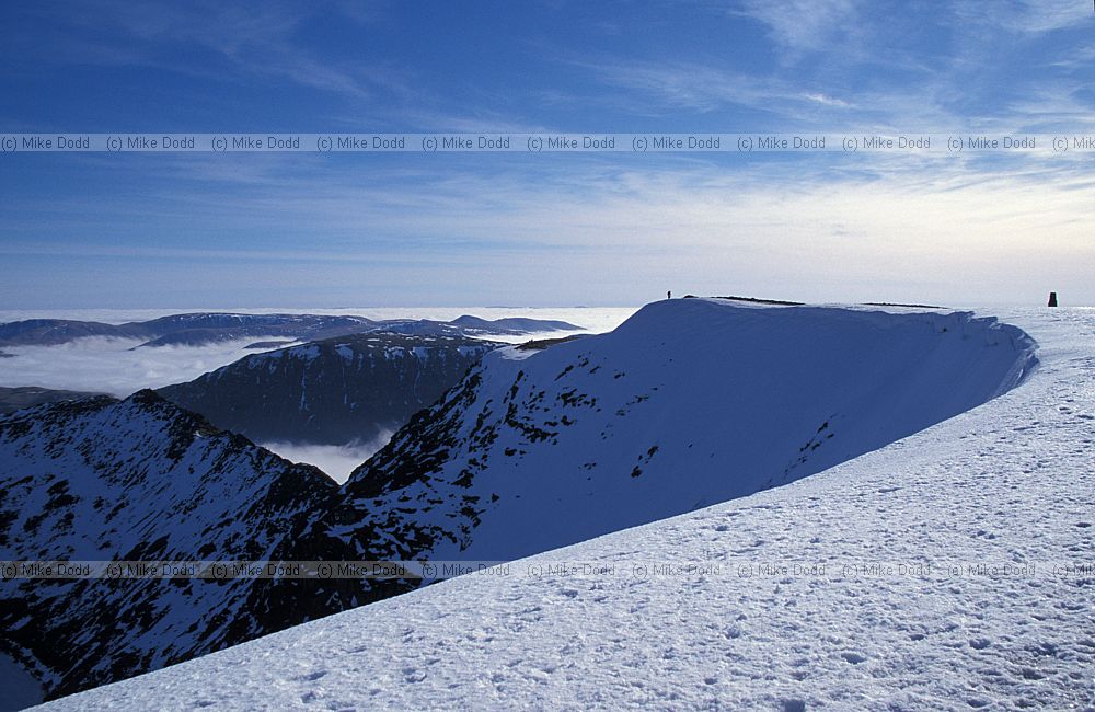 Snowy Helvellyn towards Striding Edge, Lake District