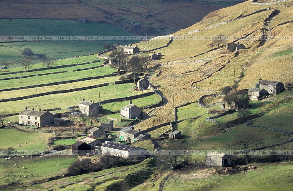 Farms and mine cottages near Reeth Yorkshire