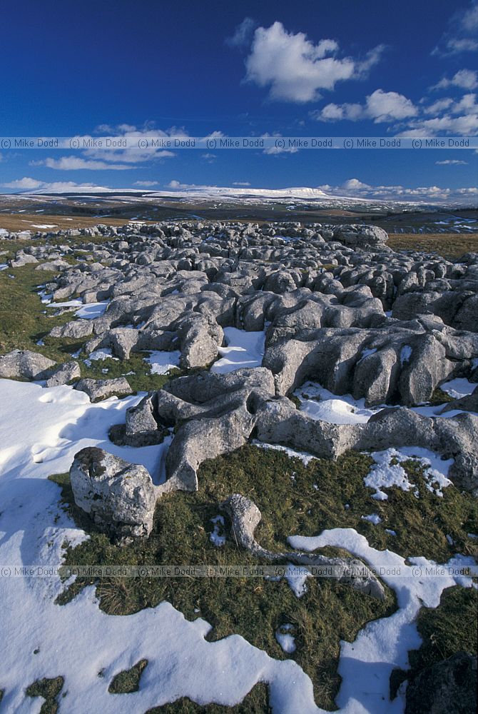 Limestone pavement and snow Ribblehead