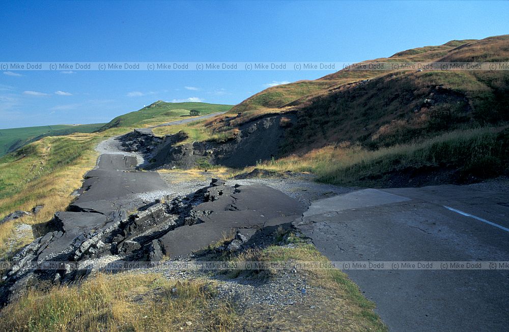 Damaged road, severe subsidance, Mam Tor, Peak District