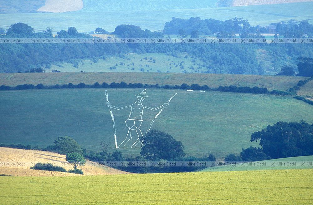 Steve Bell chalk cartoon figure of John Major, south downs, Sussex