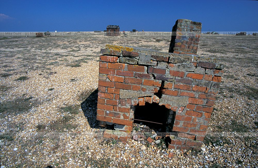Old fireplace shingle beach Dungeness, Kent