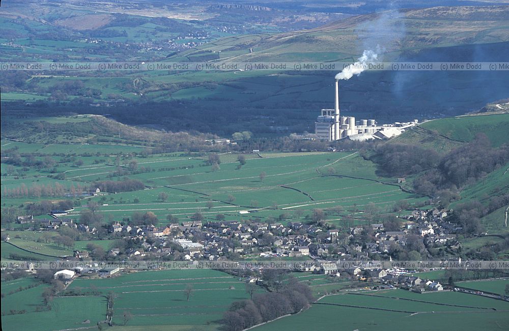 Cement works with smoking chimney, Castleton, Peak District