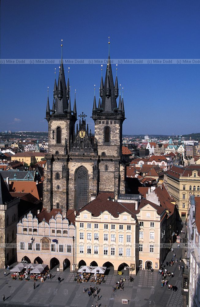 Church of Our Lady before Tyn church Prague.  Spires non symmetrical to represent both masculine and feminine sides of the world
