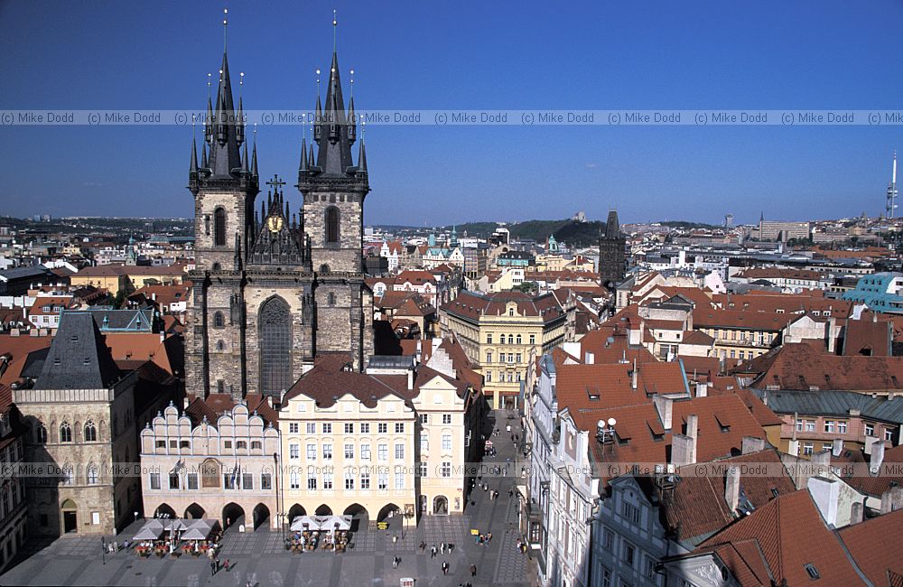 Church of Our Lady before Tyn church Prague.  Spires non symmetrical to represent both masculine and feminine sides of the world