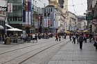 Landstrasse Linz with shoppers and trams