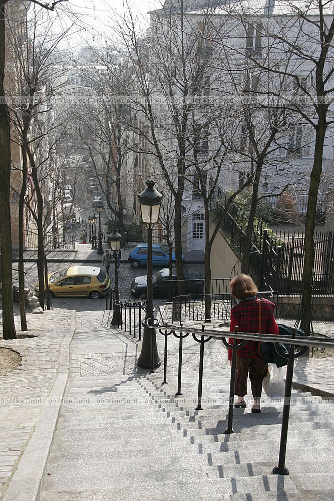 Steps and lights near Sacre Coeur Montmartre Paris