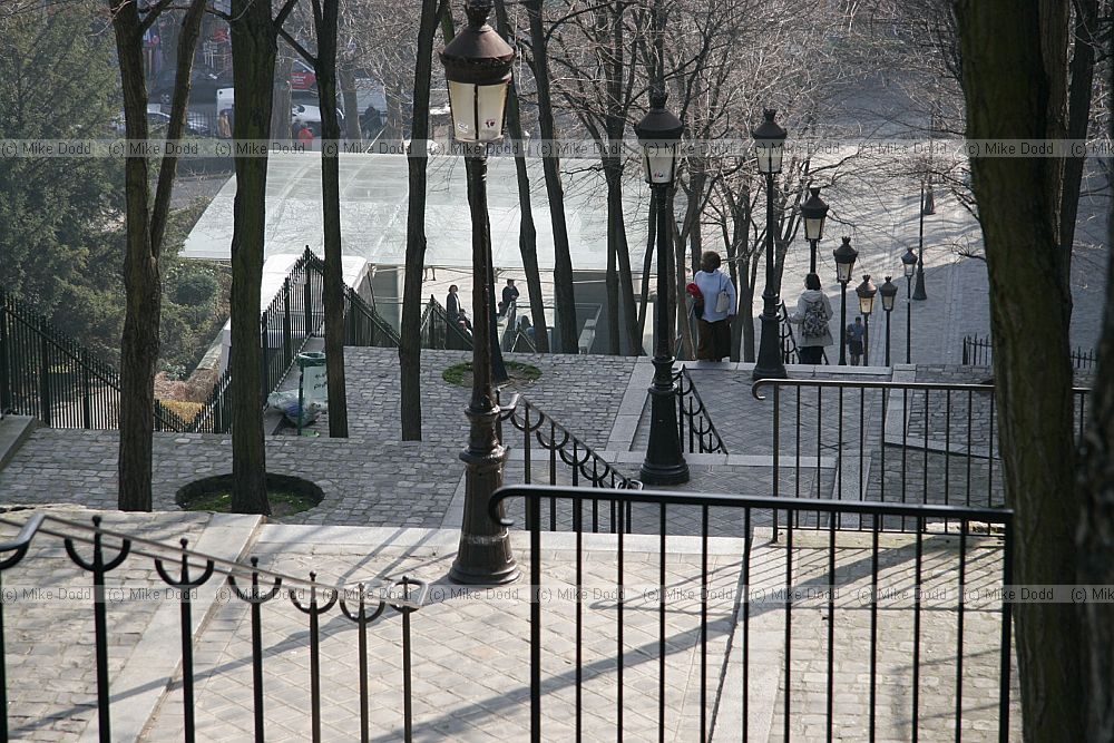 Steps and lights near Sacre Coeur Montmartre Paris